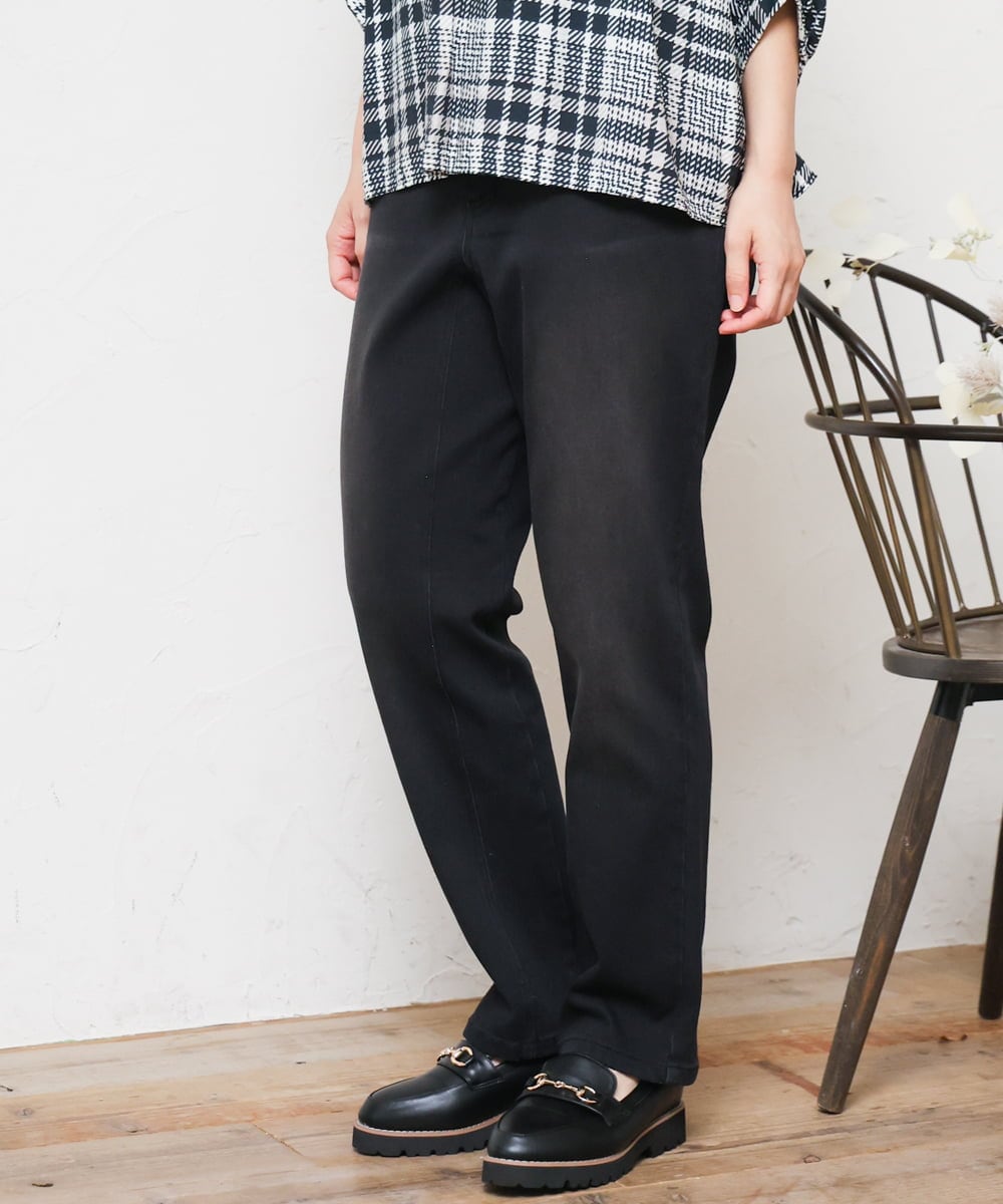 OLLLD21099 eur3(エウルキューブ) 【大きいサイズ/裏起毛】ゆるフィットデニム ブラック
