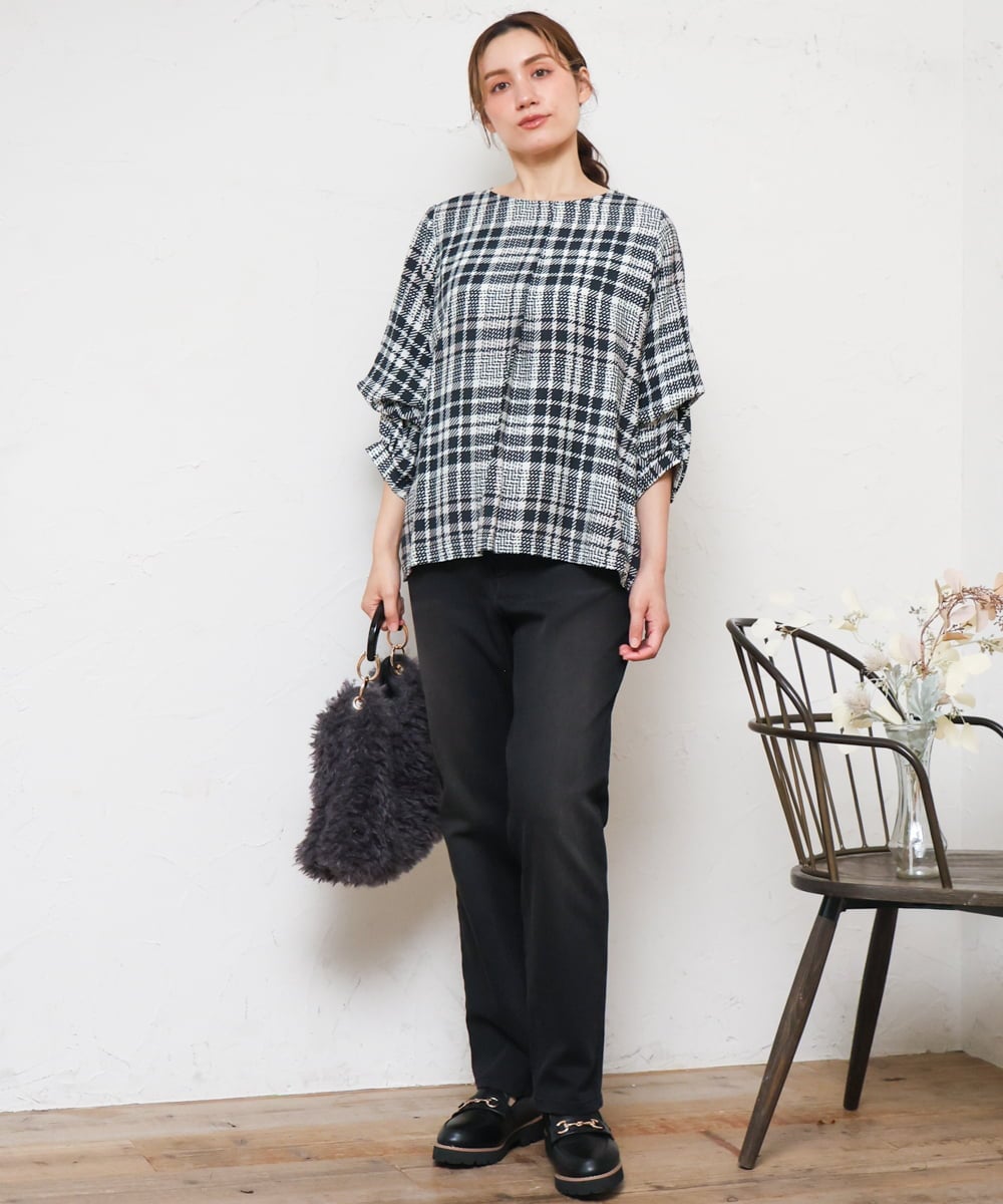 OLLLD21099 eur3(エウルキューブ) 【大きいサイズ/裏起毛】ゆるフィットデニム ブラック