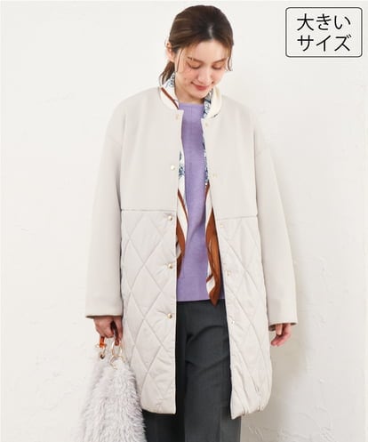 OLULD03199 eur3 【大きいサイズ】異素材コンビキルティングコート