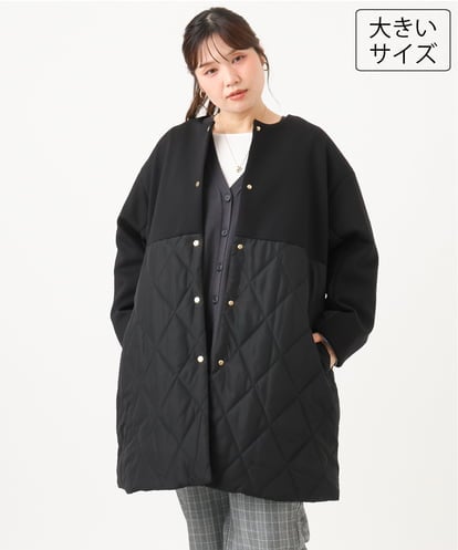 OLULD03199 eur3 【大きいサイズ】異素材コンビキルティングコート