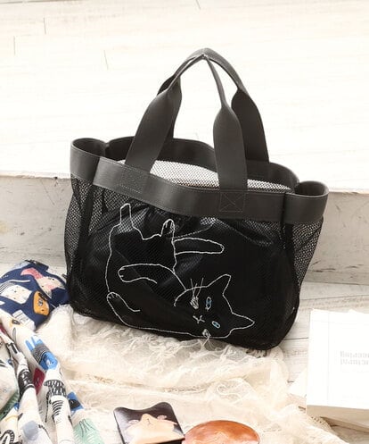 OZ5DD03064  キャット刺繍メッシュトートバッグ