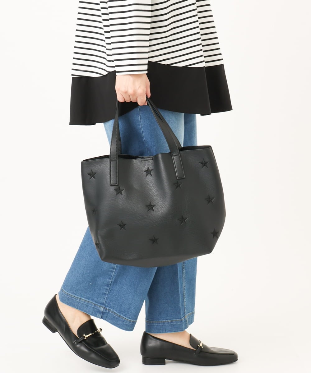 OZ5KA22064 eur3(エウルキューブ) スター刺繍トートバッグ ブラック