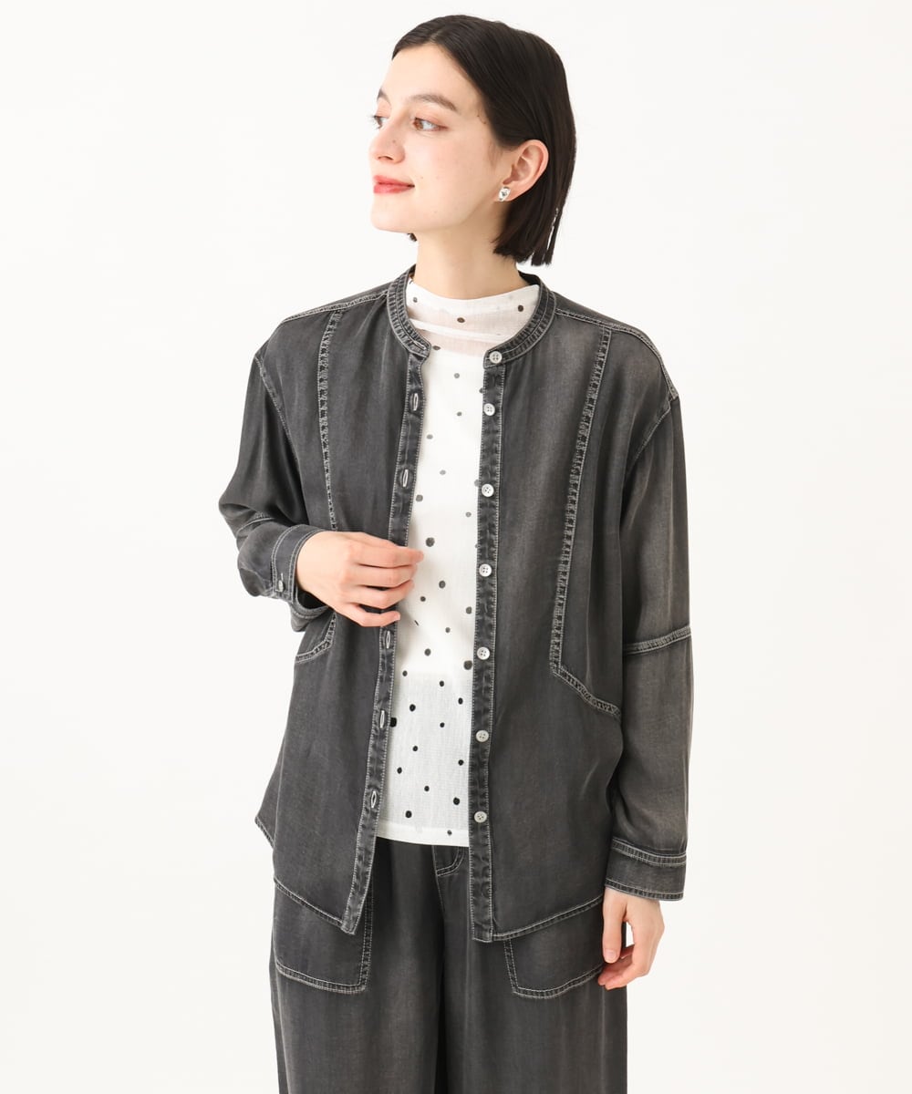 PHBJE08330 GEORGES RECH(小さいサイズ)(メゾン ドゥ サンク)  [セットアップ対応]ライトデニムバンドカラーデニムブラウス グレー
