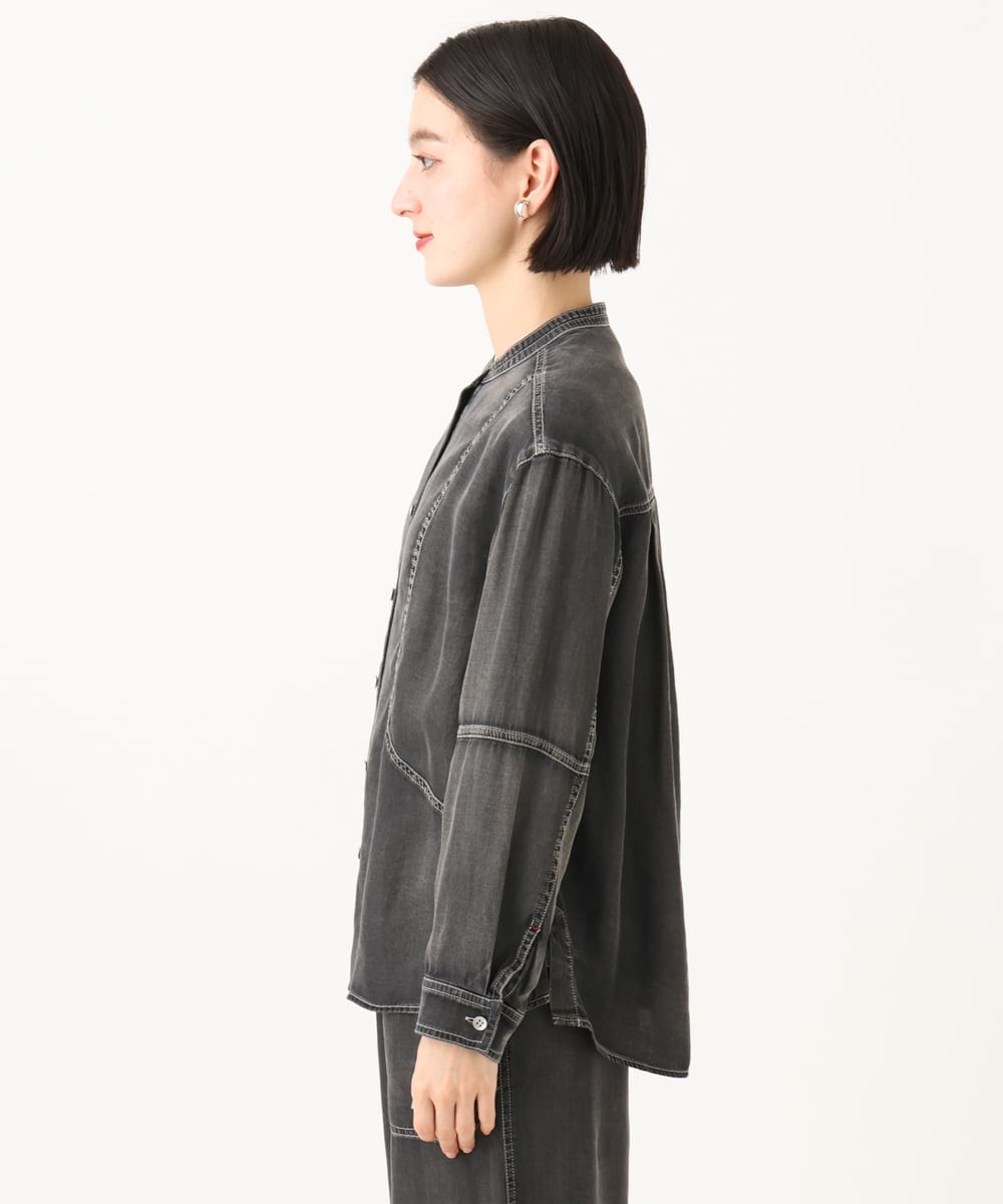 PHBJE08330 GEORGES RECH(小さいサイズ)(メゾン ドゥ サンク)  [セットアップ対応]ライトデニムバンドカラーデニムブラウス グレー