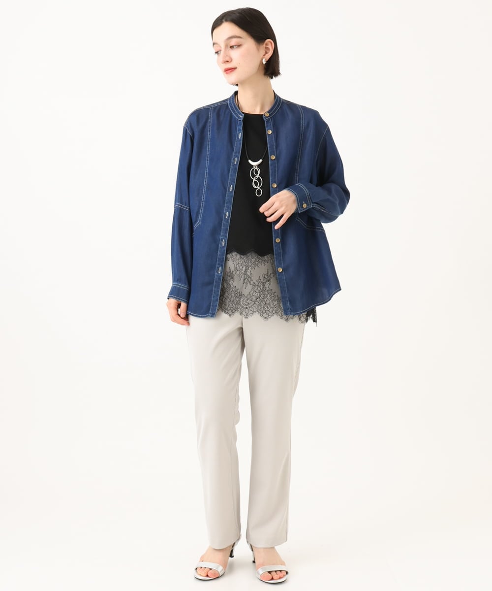 PHBJE08330 GEORGES RECH(小さいサイズ)(メゾン ドゥ サンク)  [セットアップ対応]ライトデニムバンドカラーデニムブラウス グレー