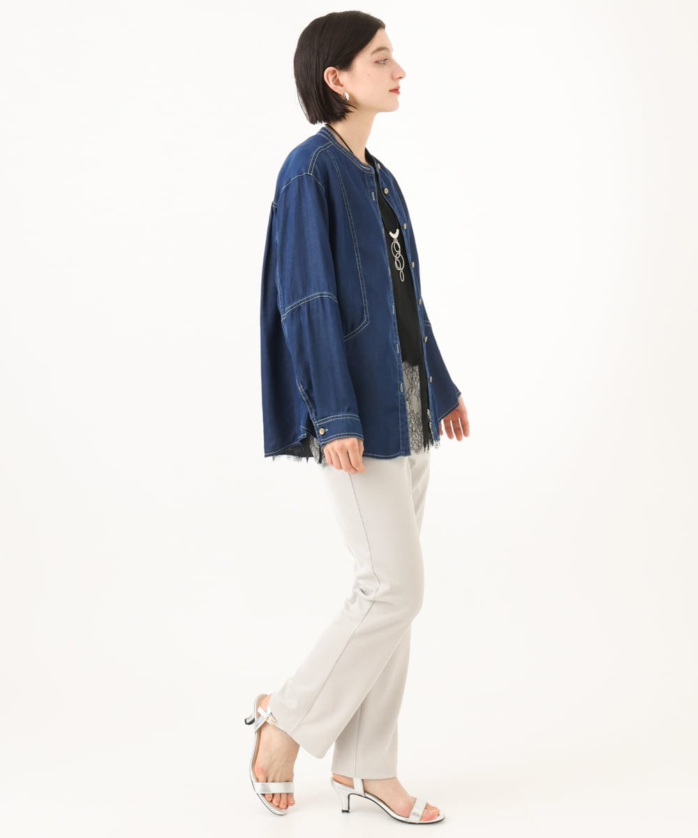 PHBJE08330 GEORGES RECH(小さいサイズ)(メゾン ドゥ サンク)  [セットアップ対応]ライトデニムバンドカラーデニムブラウス グレー