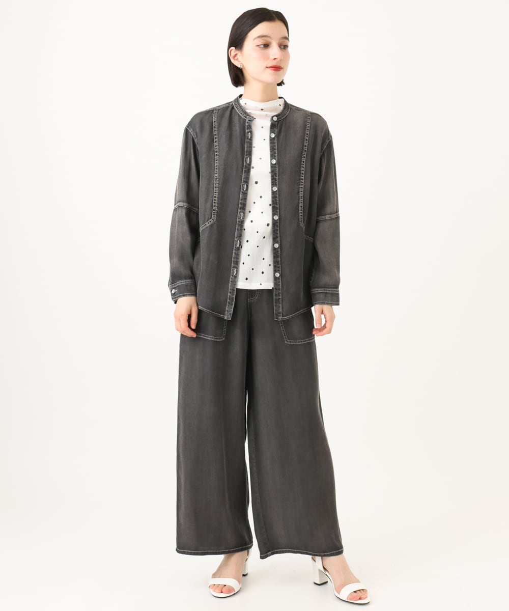 PHBJE08330 GEORGES RECH(小さいサイズ)(メゾン ドゥ サンク)  [セットアップ対応]ライトデニムバンドカラーデニムブラウス グレー
