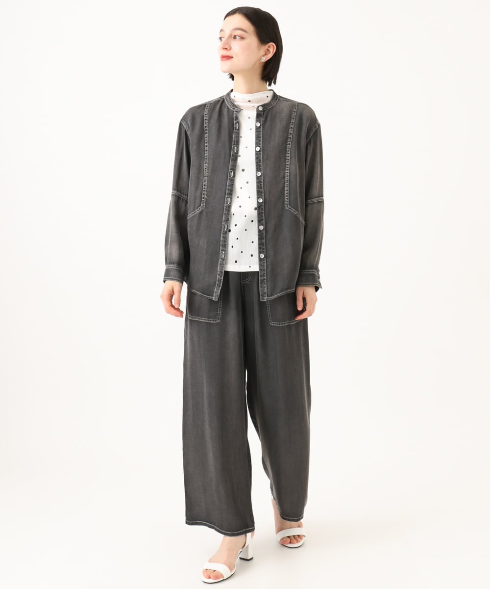PHBJE08330 GEORGES RECH(小さいサイズ)(メゾン ドゥ サンク)  [セットアップ対応]ライトデニムバンドカラーデニムブラウス グレー