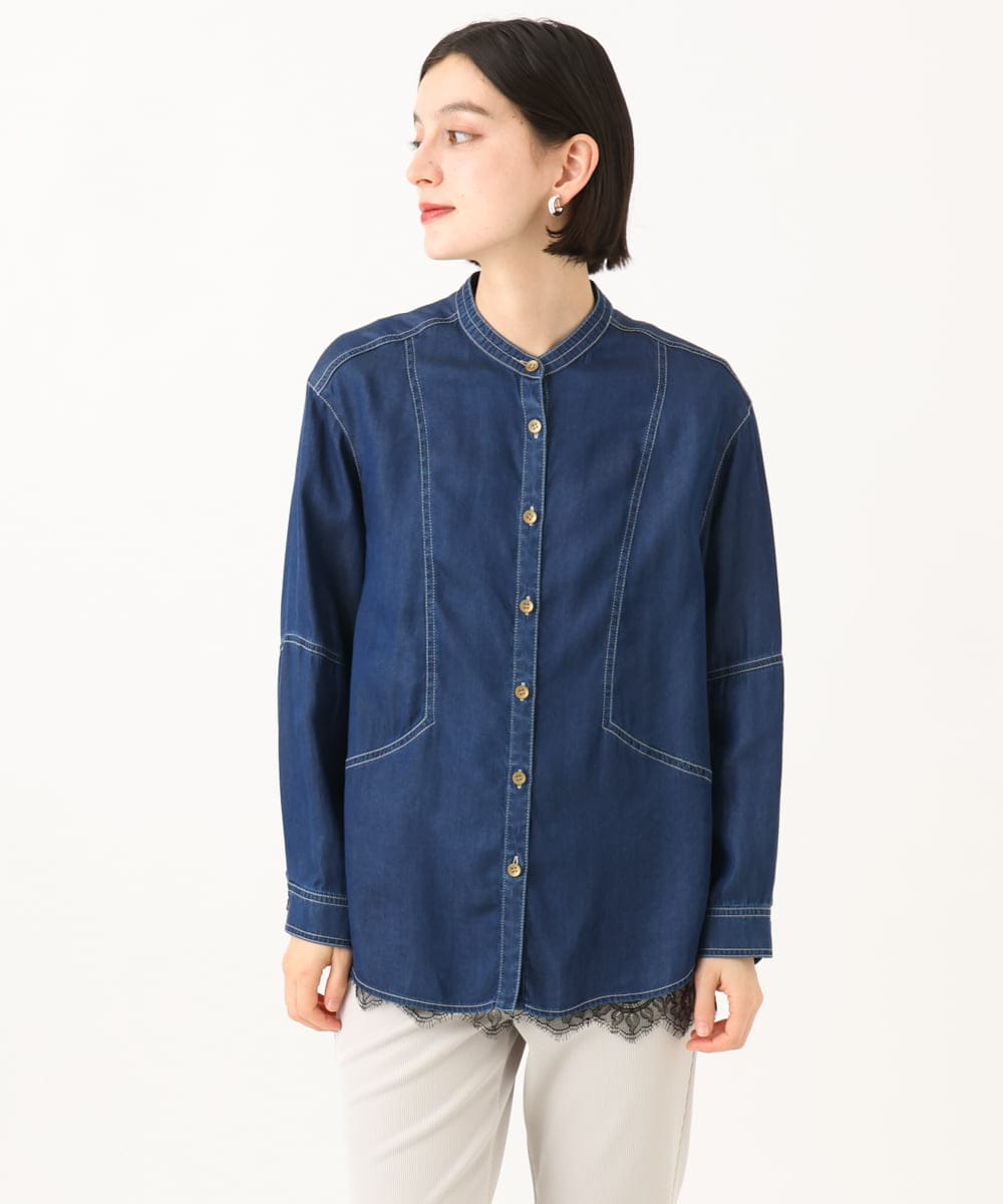 PHBJE08330 GEORGES RECH(小さいサイズ)(メゾン ドゥ サンク)  [セットアップ対応]ライトデニムバンドカラーデニムブラウス グレー