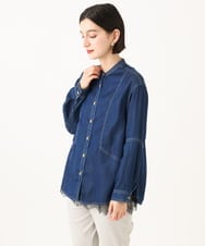 PHBJE08330 GEORGES RECH(小さいサイズ)(メゾン ドゥ サンク)  [セットアップ対応]ライトデニムバンドカラーデニムブラウス グレー