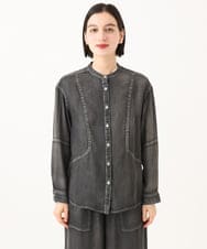 PHBJE08330 GEORGES RECH(小さいサイズ)(メゾン ドゥ サンク)  [セットアップ対応]ライトデニムバンドカラーデニムブラウス グレー
