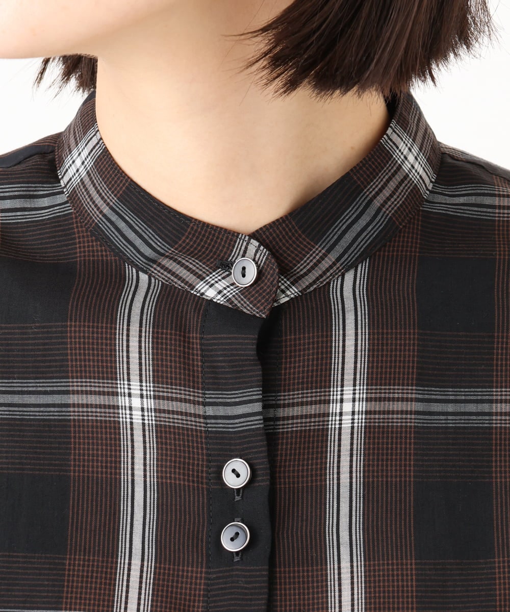 PHBJE21290 GEORGES RECH(小さいサイズ)(メゾン ドゥ サンク)  [セットアップ対応]スタンドカラーチェックブラウス ブラウン
