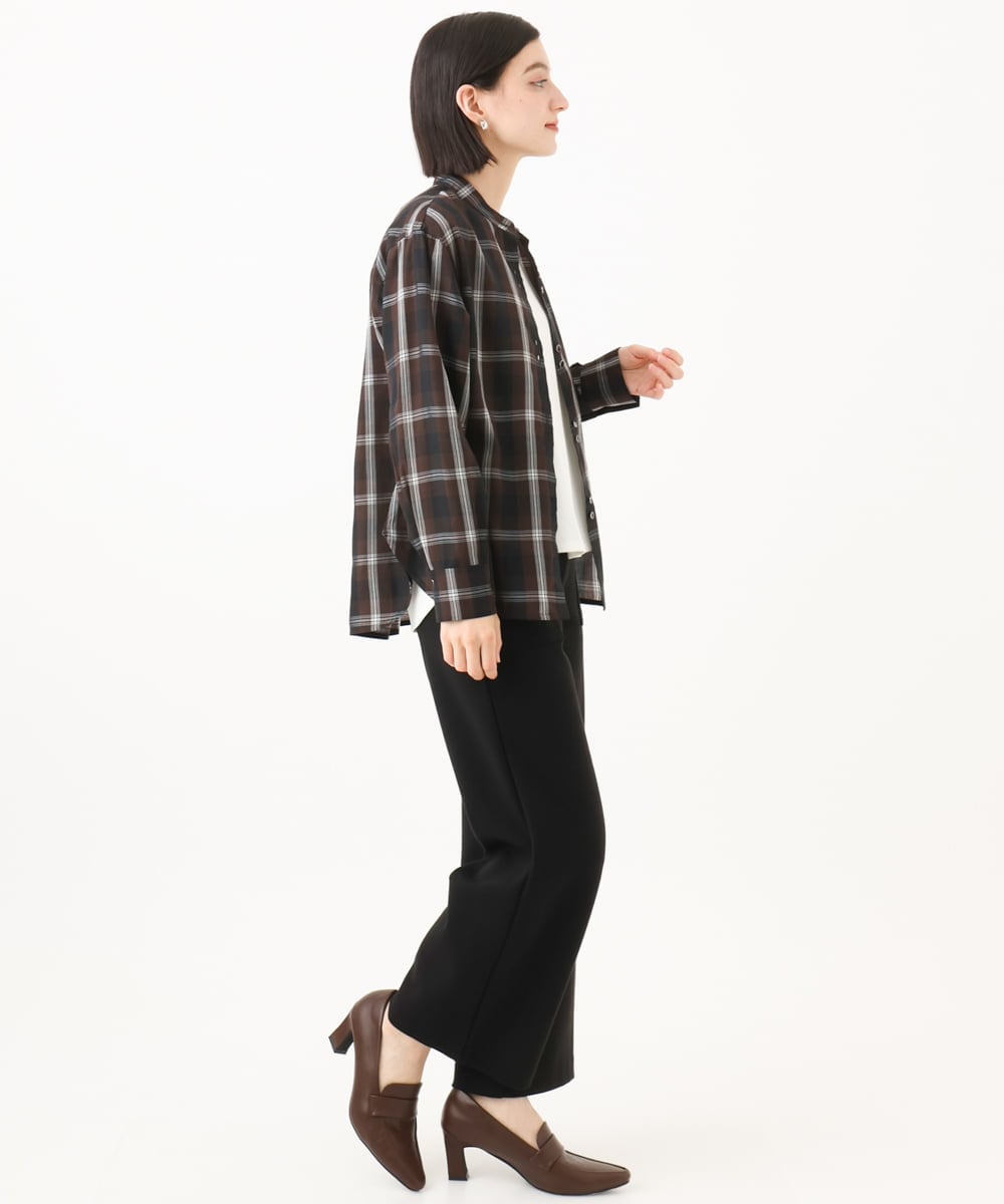 PHBJE21290 GEORGES RECH(小さいサイズ)(メゾン ドゥ サンク)  [セットアップ対応]スタンドカラーチェックブラウス ブラウン