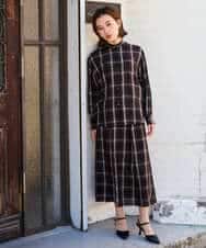 PHBJE21290 GEORGES RECH(小さいサイズ)(メゾン ドゥ サンク)  [セットアップ対応]スタンドカラーチェックブラウス ブラウン