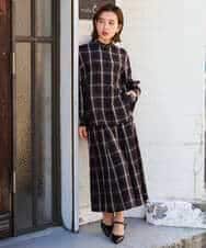 PHBJE21290 GEORGES RECH(小さいサイズ)(メゾン ドゥ サンク)  [セットアップ対応]スタンドカラーチェックブラウス ブラウン