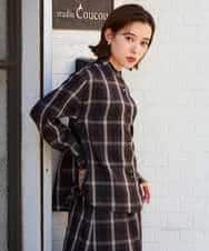 PHBJE21290 GEORGES RECH(小さいサイズ)(メゾン ドゥ サンク)  [セットアップ対応]スタンドカラーチェックブラウス ブラウン