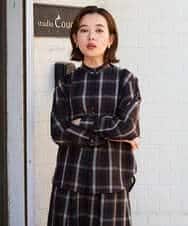PHBJE21290 GEORGES RECH(小さいサイズ)(メゾン ドゥ サンク)  [セットアップ対応]スタンドカラーチェックブラウス ブラウン