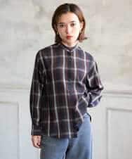 PHBJE21290 GEORGES RECH(小さいサイズ)(メゾン ドゥ サンク)  [セットアップ対応]スタンドカラーチェックブラウス ブラウン