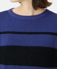 PHFAD08250 GEORGES RECH(小さいサイズ)(メゾン ドゥ サンク) スラブボーダー8分袖ニット ブルー系