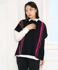 PHFAG13230 GEORGES RECH(小さいサイズ)(メゾン ドゥ サンク) カラーブロックニットポンチョ ネイビー