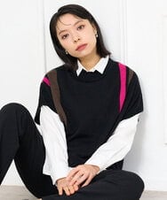 PHFAG13230 GEORGES RECH(小さいサイズ)(メゾン ドゥ サンク) カラーブロックニットポンチョ ブラック