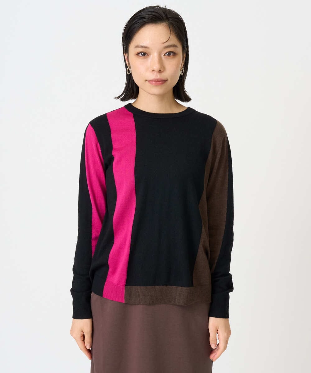 PHFAG14240 GEORGES RECH(小さいサイズ)(メゾン ドゥ サンク) カラーブロックニットプルオーバー ブラック