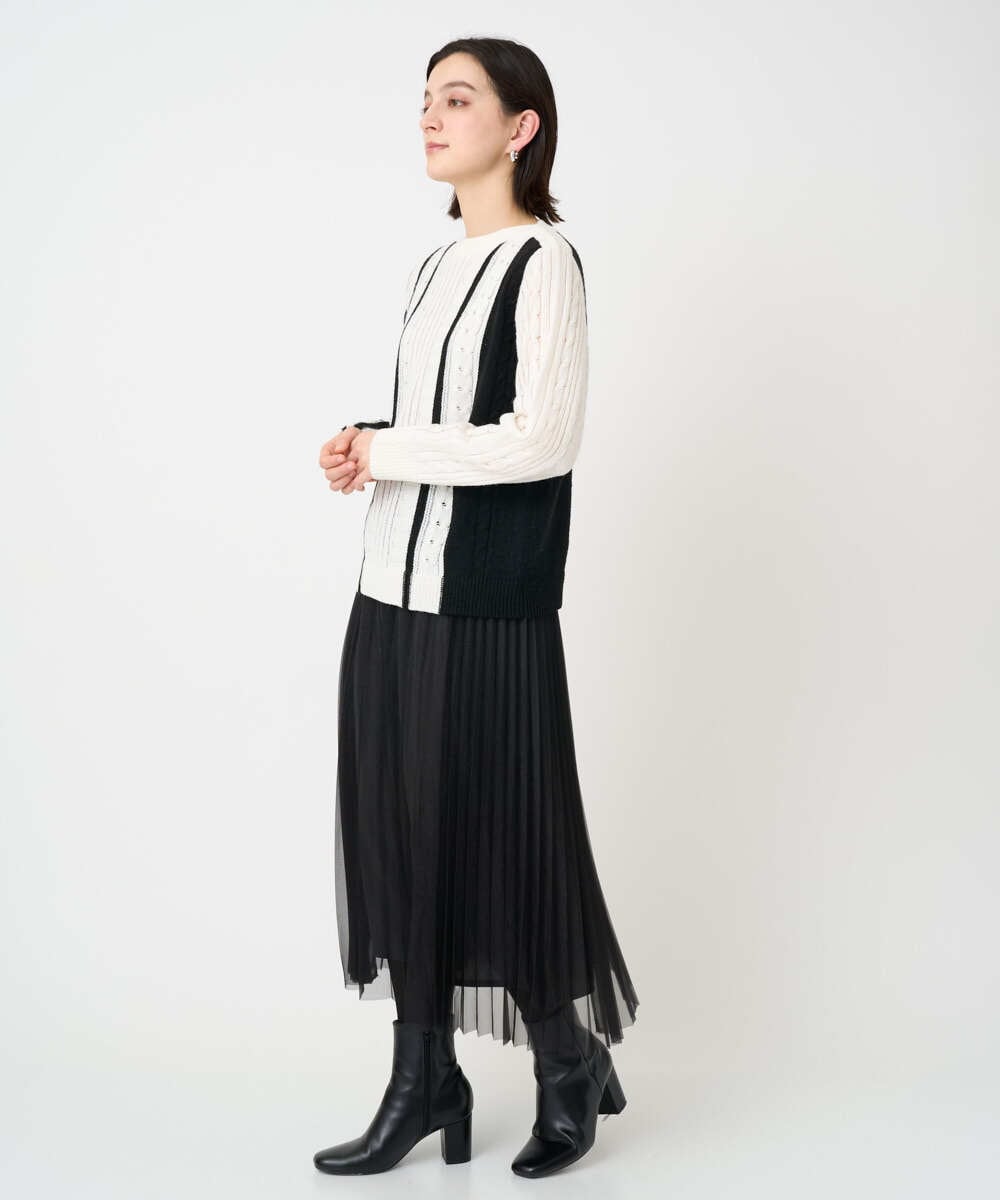 PHFCD59290 GEORGES RECH(小さいサイズ)(メゾン ドゥ サンク) バイカラーストライプケーブルニット ベージュ