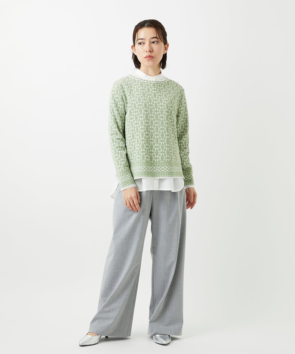 PHFEE26270 GEORGES RECH(小さいサイズ)(メゾン ドゥ サンク)  [日本製]レース柄ジャカードニットプルオーバー ネイビー