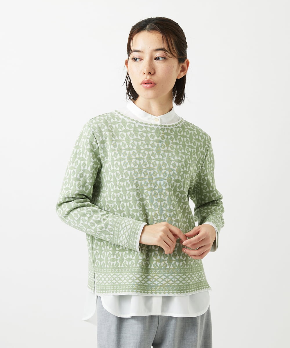 PHFEE26270 GEORGES RECH(小さいサイズ)(メゾン ドゥ サンク)  [日本製]レース柄ジャカードニットプルオーバー ネイビー