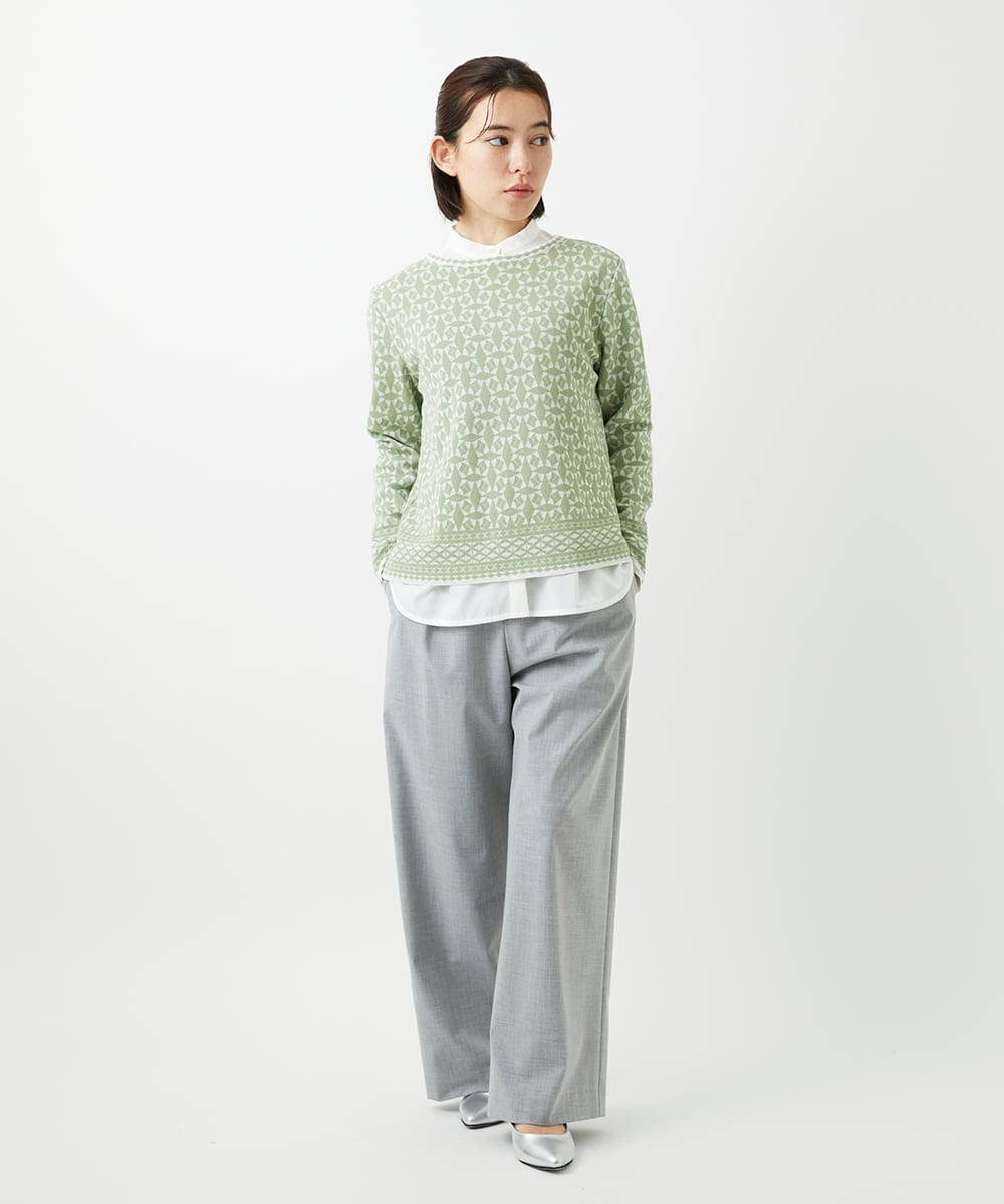 PHFEE26270 GEORGES RECH(小さいサイズ)(メゾン ドゥ サンク)  [日本製]レース柄ジャカードニットプルオーバー ネイビー