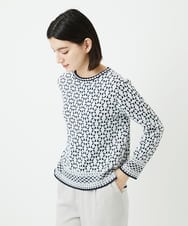 PHFEE26270 GEORGES RECH(小さいサイズ)(メゾン ドゥ サンク)  [日本製]レース柄ジャカードニットプルオーバー ネイビー