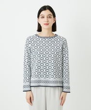 PHFEE26270 GEORGES RECH(小さいサイズ)(メゾン ドゥ サンク)  [日本製]レース柄ジャカードニットプルオーバー ネイビー