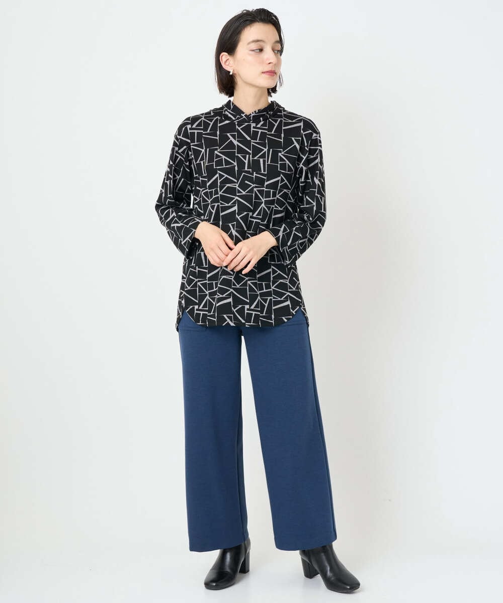 PHKAD22290 GEORGES RECH(小さいサイズ)(メゾン ドゥ サンク)  [日本製]ダブルフェイスミニフード9分袖ロゴカットソー ネイビー