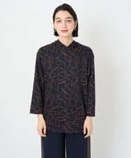 PHKAD22290 GEORGES RECH(小さいサイズ)(メゾン ドゥ サンク)  [日本製]ダブルフェイスミニフード9分袖ロゴカットソー ネイビー