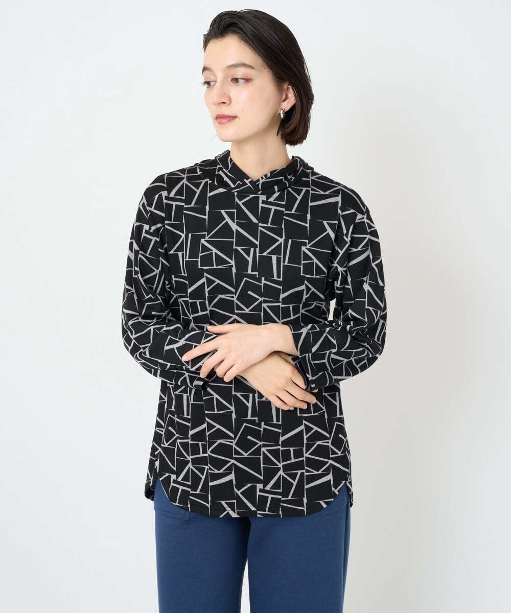 PHKAD22290 GEORGES RECH(小さいサイズ)(メゾン ドゥ サンク)  [日本製]ダブルフェイスミニフード9分袖ロゴカットソー ブラック