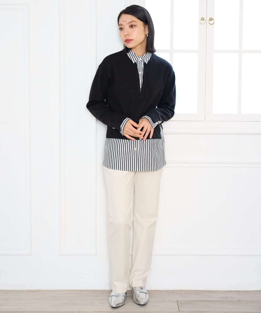 PHKAG24270 GEORGES RECH(小さいサイズ)(メゾン ドゥ サンク) ストライプシャツレイヤード風プルオーバー アイボリー
