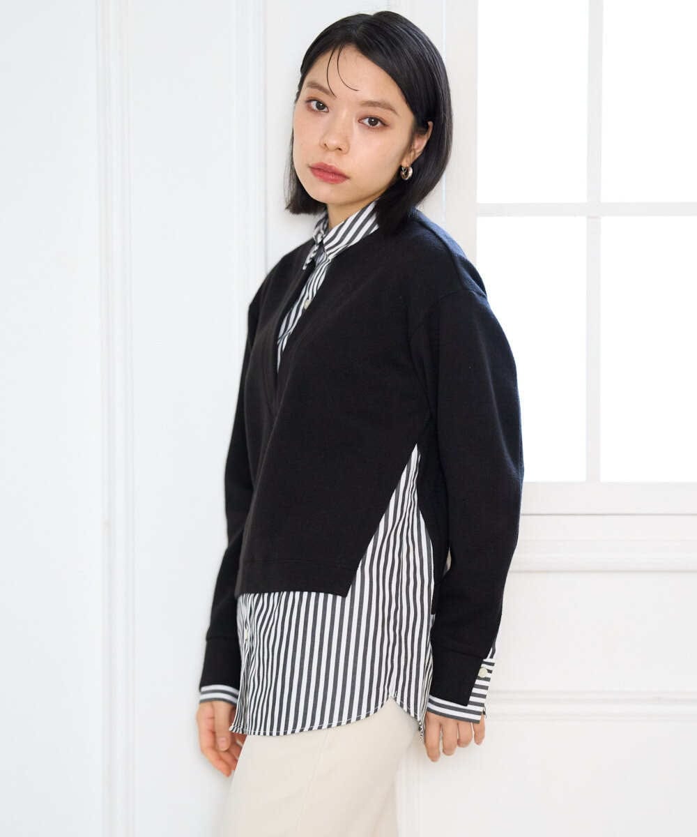 PHKAG24270 GEORGES RECH(小さいサイズ)(メゾン ドゥ サンク) ストライプシャツレイヤード風プルオーバー アイボリー
