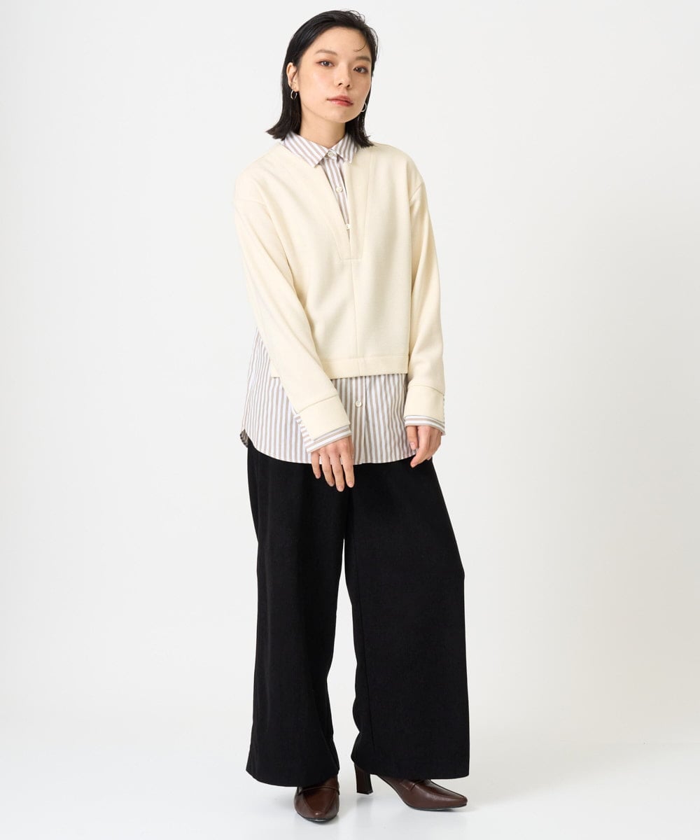 PHKAG24270 GEORGES RECH(小さいサイズ)(メゾン ドゥ サンク) ストライプシャツレイヤード風プルオーバー アイボリー
