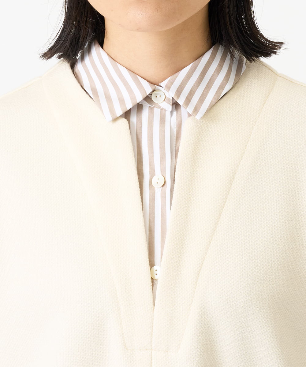 PHKAG24270 GEORGES RECH(小さいサイズ)(メゾン ドゥ サンク) ストライプシャツレイヤード風プルオーバー アイボリー