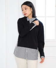 PHKAG24270 GEORGES RECH(小さいサイズ)(メゾン ドゥ サンク) ストライプシャツレイヤード風プルオーバー ブラック