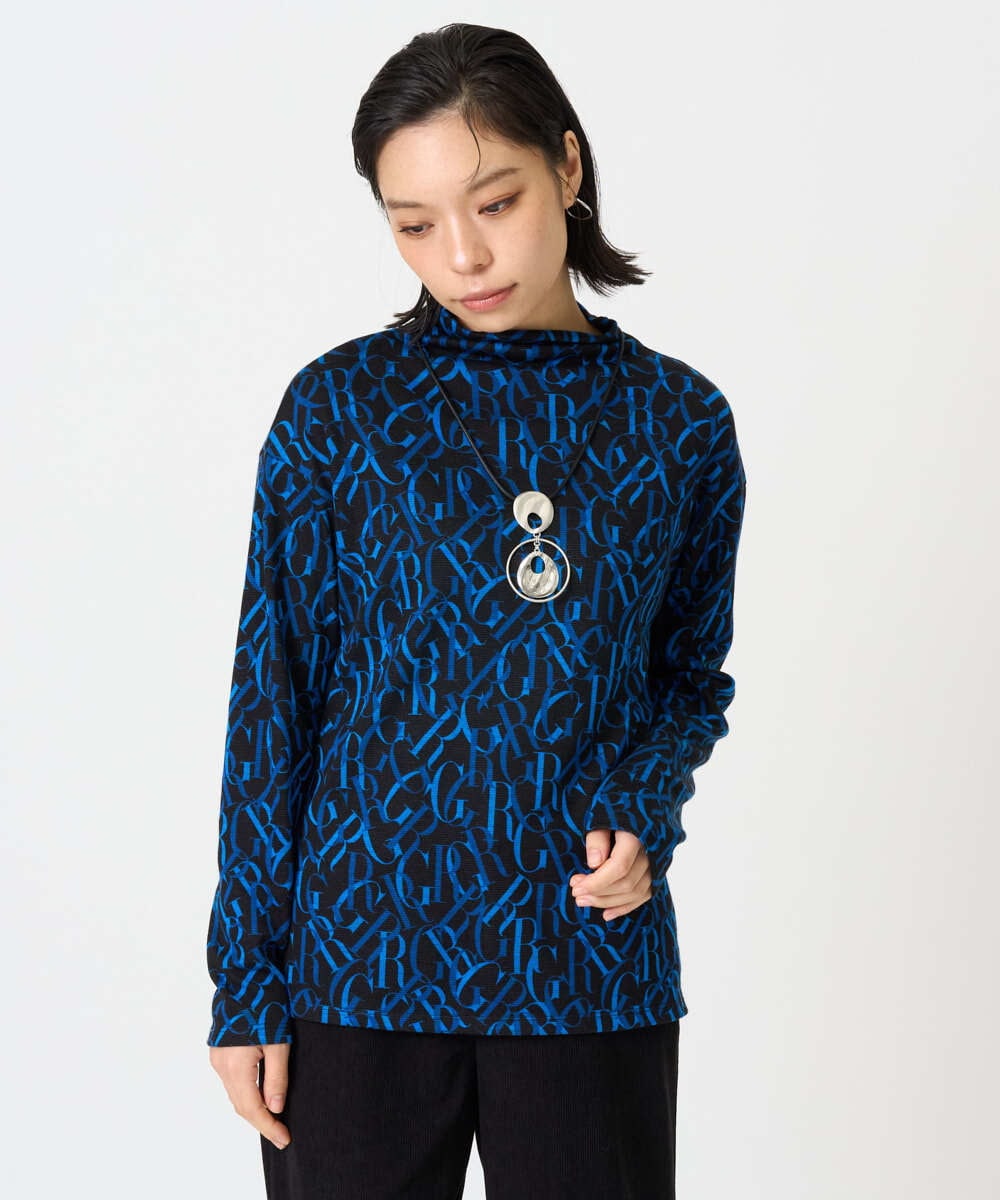 PHKAG33230 GEORGES RECH(小さいサイズ)(メゾン ドゥ サンク)  [日本製]ダブルフェイスボトルネックロゴカットソー ブルー