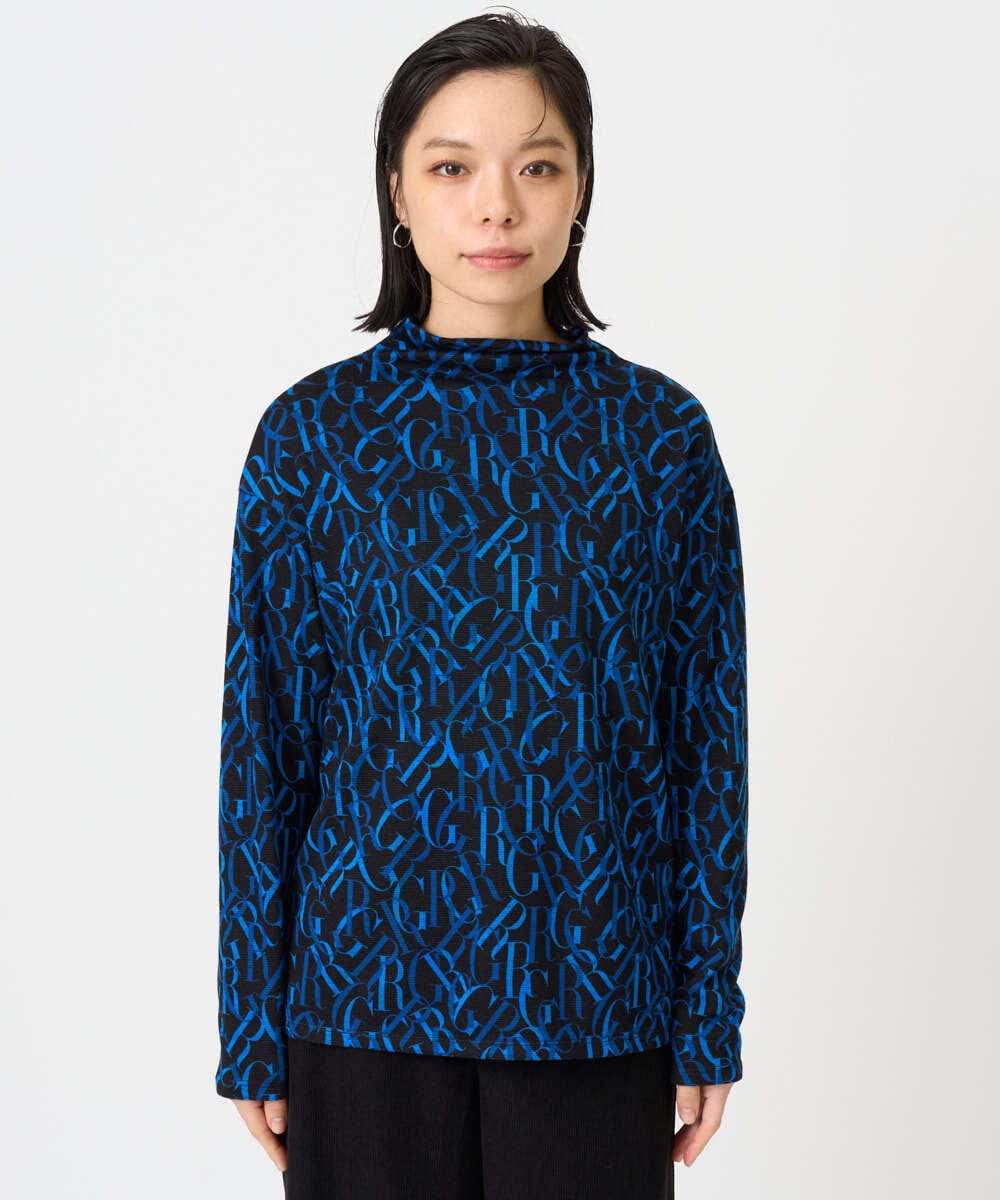 PHKAG33230 GEORGES RECH(小さいサイズ)(メゾン ドゥ サンク)  [日本製]ダブルフェイスボトルネックロゴカットソー ブルー