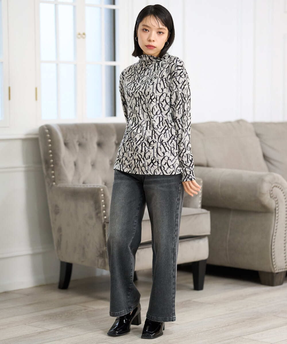 PHKAG33230 GEORGES RECH(小さいサイズ)(メゾン ドゥ サンク)  [日本製]ダブルフェイスボトルネックロゴカットソー ブルー