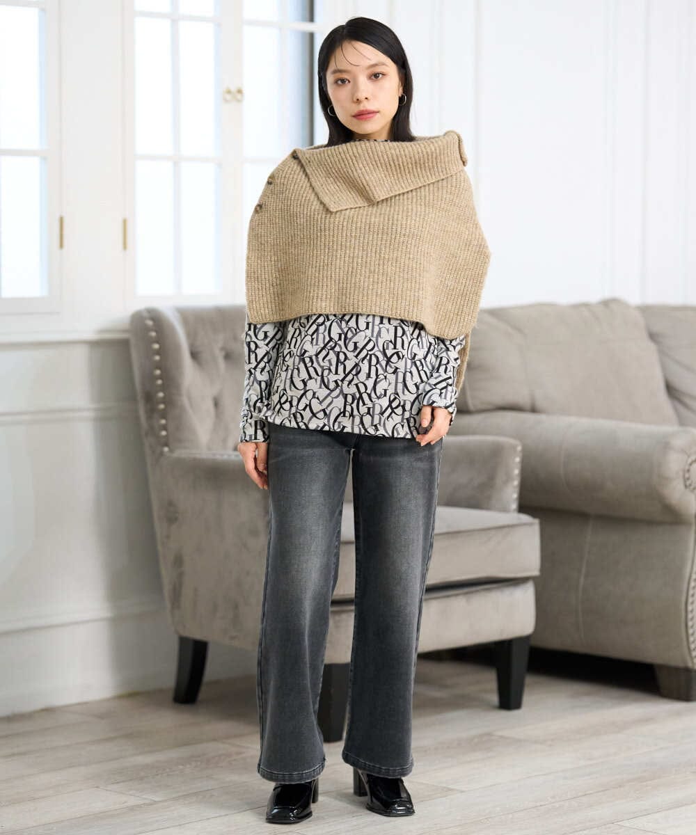 PHKAG33230 GEORGES RECH(小さいサイズ)(メゾン ドゥ サンク)  [日本製]ダブルフェイスボトルネックロゴカットソー ブルー