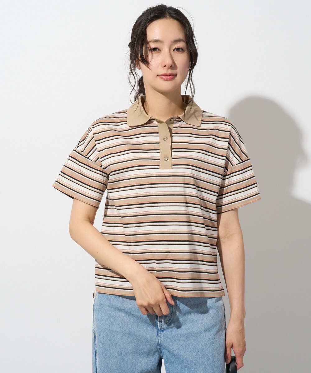 PHKGD25230 GEORGES RECH(小さいサイズ)(メゾン ドゥ サンク) マルチボーダーポロシャツ ベージュ