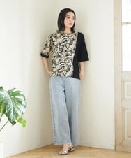 PHKGD33230 GEORGES RECH(小さいサイズ)(メゾン ドゥ サンク)  [日本製]リーフアシンメトリー5分袖カットソー ブラック