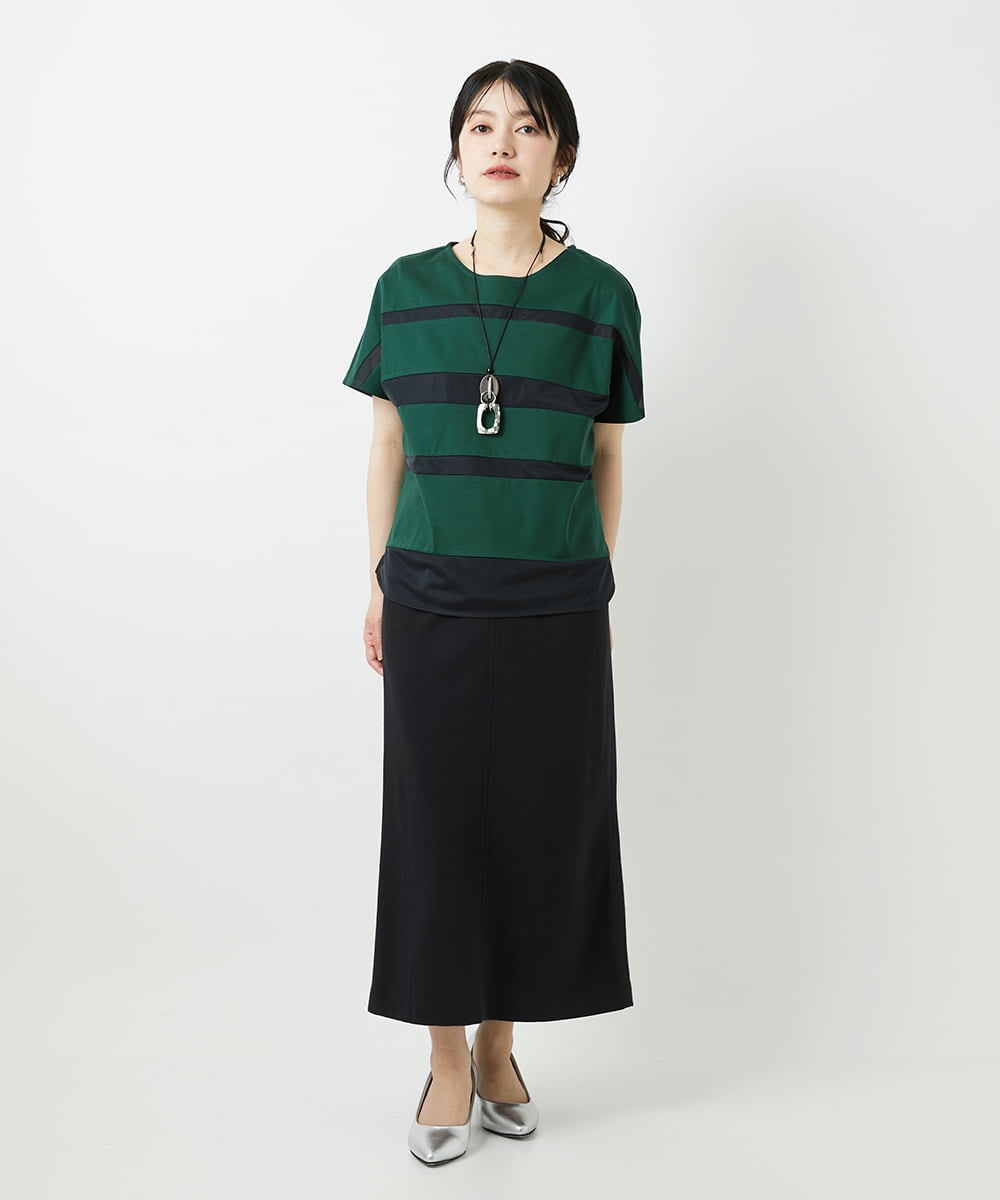 PHKGD38180 GEORGES RECH(小さいサイズ)(メゾン ドゥ サンク) [接触冷感]ドライコットンシアーボーダーカットソー ホワイト