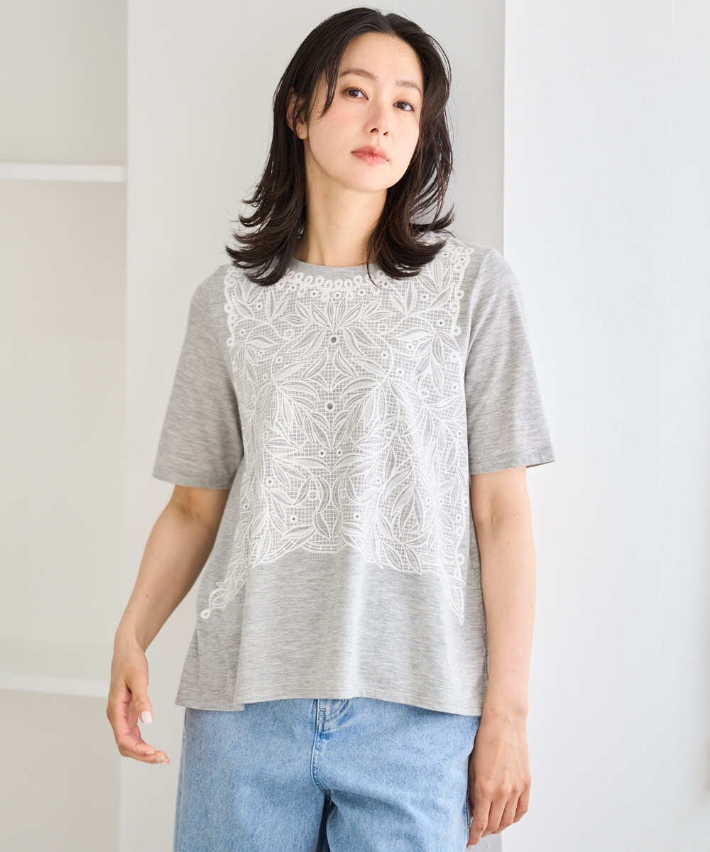 PHKGF40190 GEORGES RECH(小さいサイズ)(メゾン ドゥ サンク) レースプリントジャージーカットソー グレー