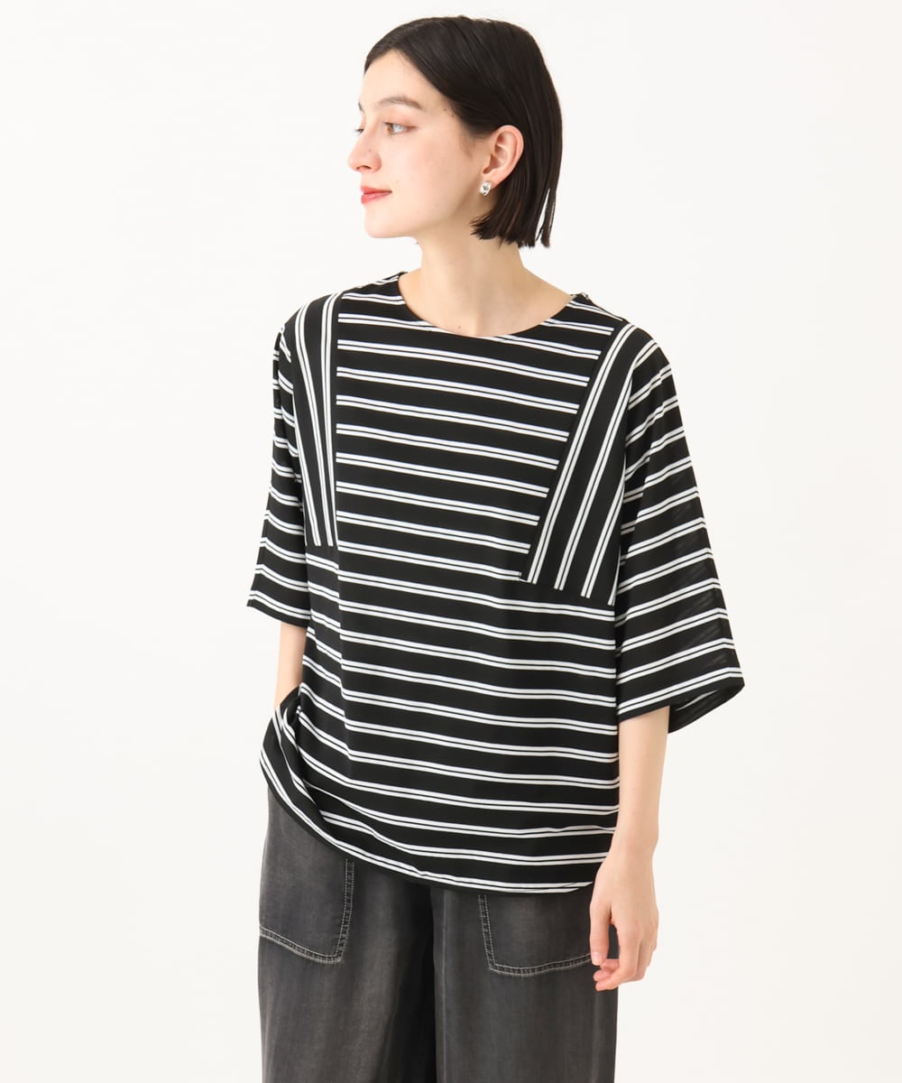 PHKJE06180 GEORGES RECH(小さいサイズ)(メゾン ドゥ サンク) ラメボーダーポンチョカットソー ブラック