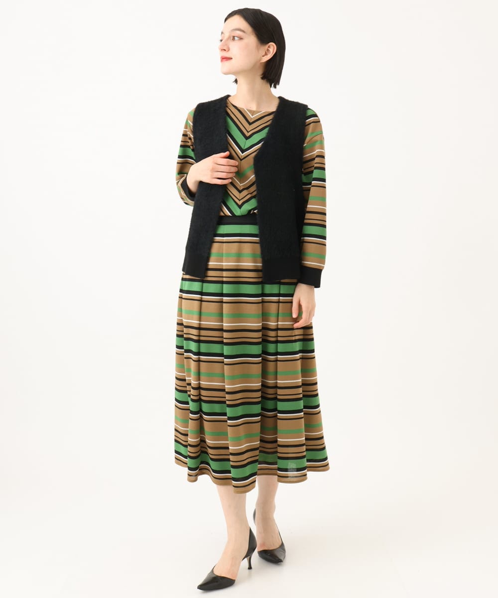 PHKJE16270 GEORGES RECH(小さいサイズ)(メゾン ドゥ サンク)  [日本製]マルチボーダージャージーカットソー ベージュ
